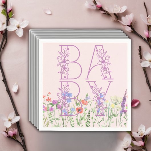 Wildblume Lila Floral Baby Monogram Babydusche Serviette