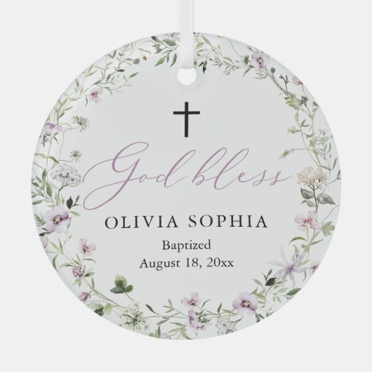 Wildblume Lila Girl Cross Taufe Ornament (Vorderseite)