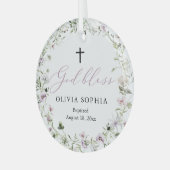Wildblume Lila Girl Cross Taufe Ornament (Vorderseite links)