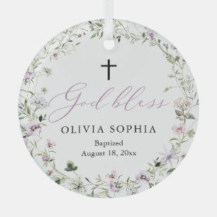 Wildblume Lila Girl Cross Taufe Ornament Aus Glas