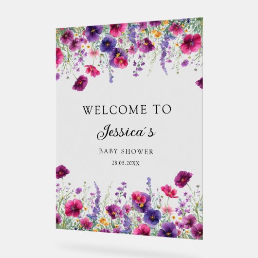 Wildblume, Lila-rosa-Blume-Babydusche Acrylschild (Winkel)