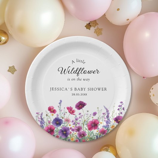Wildblume, Lila-rosa-Blume-Babydusche Pappteller