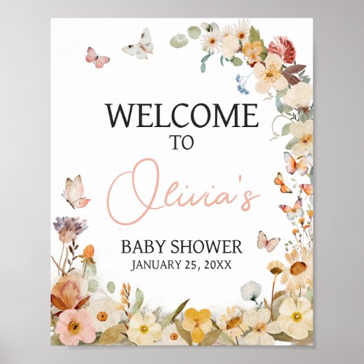 Wildblume Little Butterfly Baby Dusche Empfang Poster (Vorne)