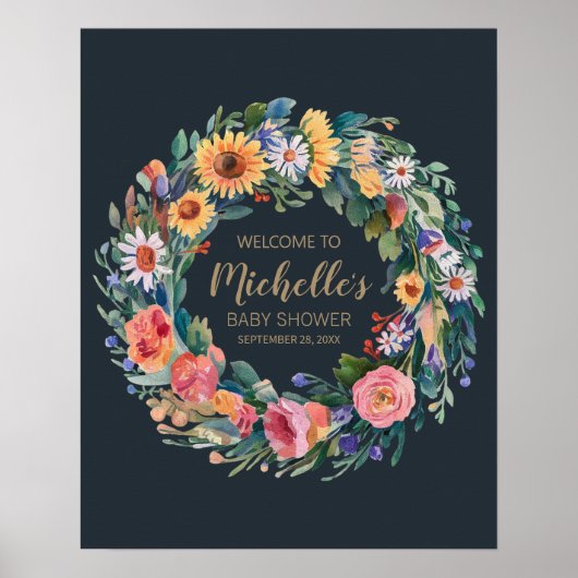 Wildblume Mädchen Dusche Begrüßungszeichen Poster (Vorne)