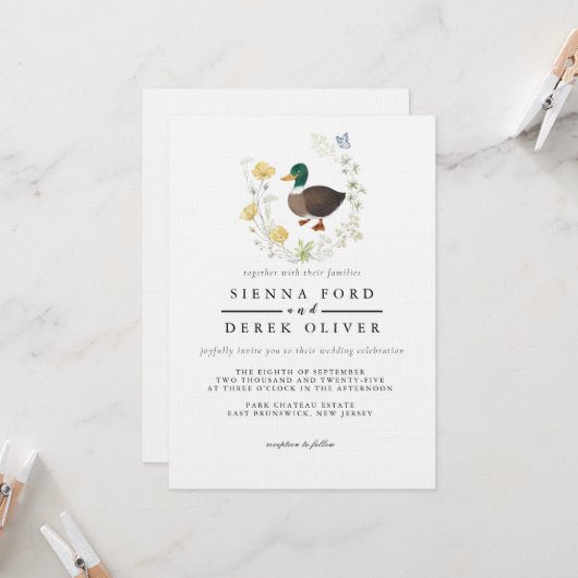Wildblume Mallard Duck Wedding Einladung (Vorderseite/Rückseite Beispiel)
