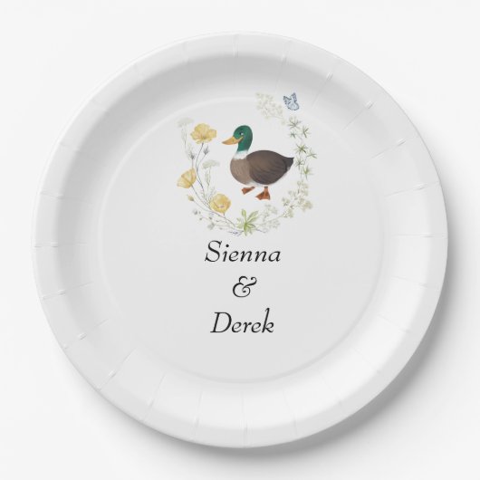 Wildblume Mallard Duck Wedding Pappteller (Vorderseite)