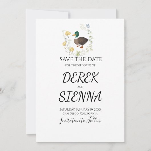 Wildblume Mallard Duck Wedding speichern das Datum Save The Date (Vorderseite)
