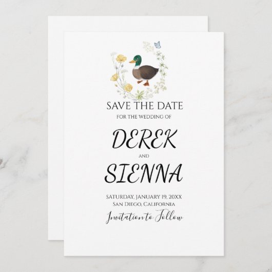 Wildblume Mallard Duck Wedding speichern das Datum Save The Date (Vorne/Hinten)