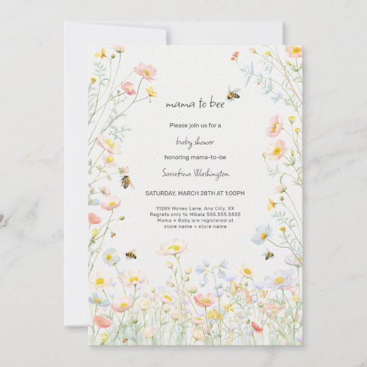 Wildblume Mama to Bee Baby Dusche Einladung (Vorderseite)