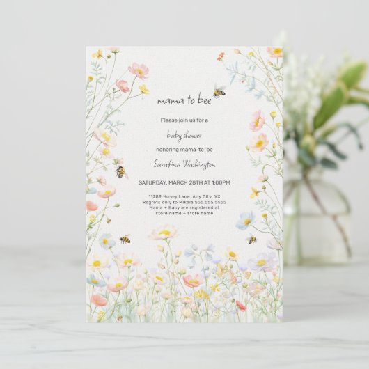 Wildblume Mama to Bee Baby Dusche Einladung (Stehend Vorderseite)