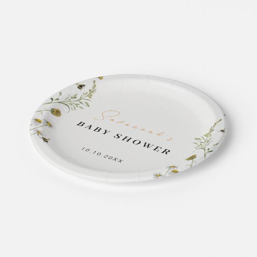 Wildblume Mami muss eine neutrale Baby-Dusche für Pappteller (Schrägansicht)