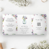 Wildblume Mason Jar All in One QR Code Hochzeit Dreifach Gefaltete Einladung