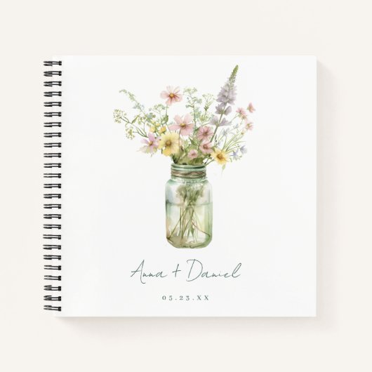 Wildblume Mason Jar Wedding Guest Book Notizblock (Vorderseite)
