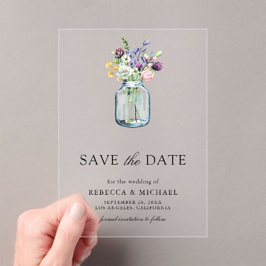 Wildblume Mason Jar Wedding Save the Date Acryleinladungen (Insitu (Handheld))