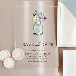 Wildblume Mason Jar Wedding Save the Date Acryleinladungen