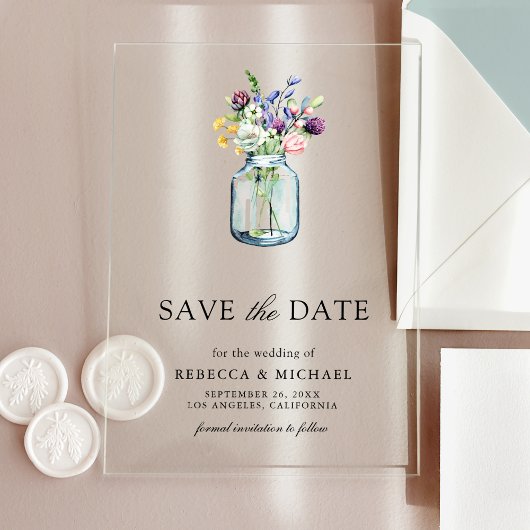 Wildblume Mason Jar Wedding Save the Date Acryleinladungen