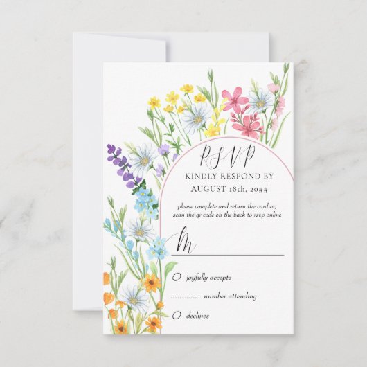 Wildblume Meadow Arch Wedding QR Code RSVP Karte (Vorderseite)