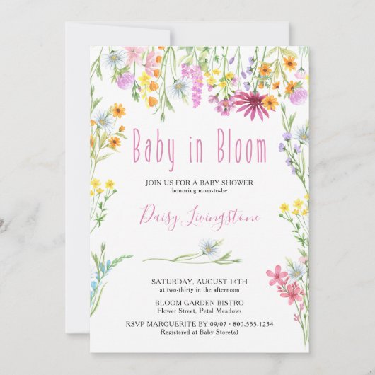 Wildblume Meadow Baby in Bloom Baby Dusche Einladung (Vorderseite)