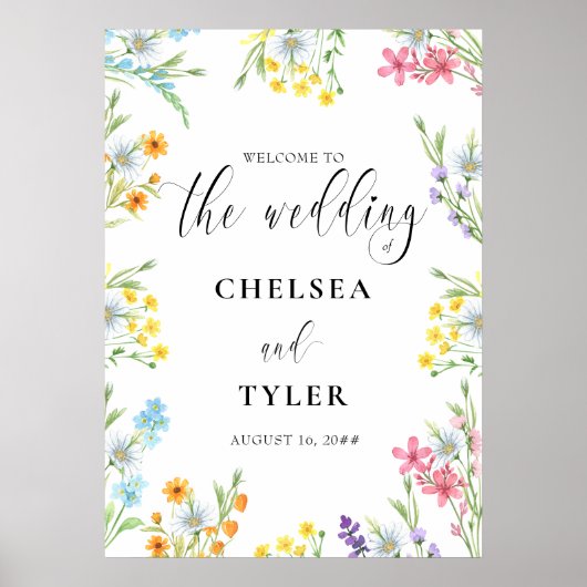 Wildblume Meadow Blume Border Wedding Script Poster (Vorne)
