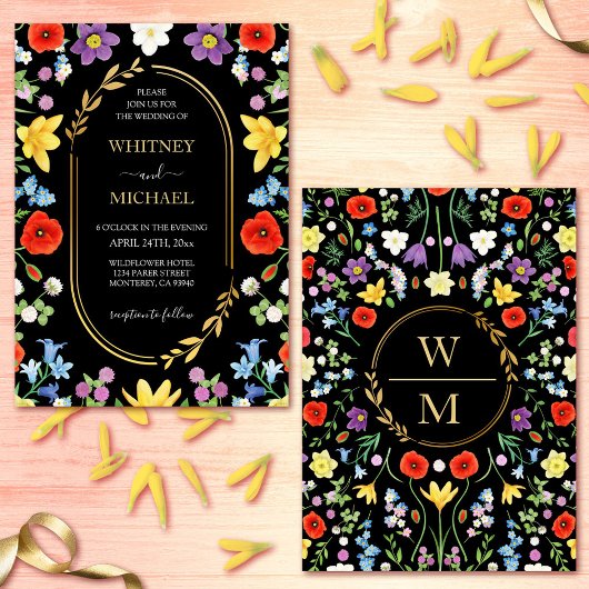 Wildblume Meadow Colorful Spring Monogram Wedding Einladung