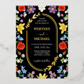 Wildblume Meadow Colorful Spring Monogram Wedding Folieneinladung (Vorderseite)