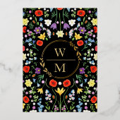 Wildblume Meadow Colorful Spring Monogram Wedding Folieneinladung (Rückseite)