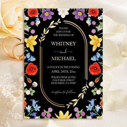 Wildblume Meadow Colorful Spring Monogram Wedding Folieneinladung