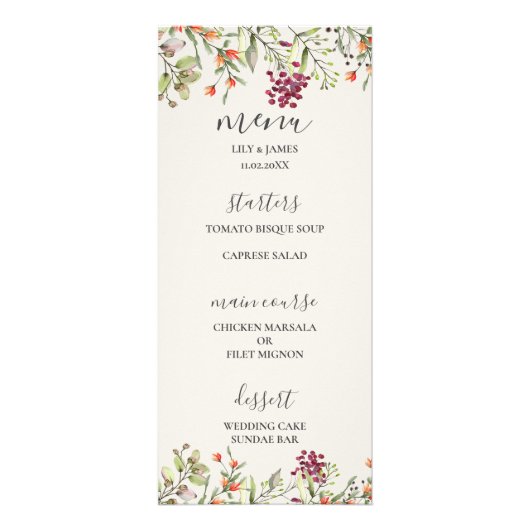 Wildblume Meadow Ecru Wedding Menu Werbekarte (Vorne)