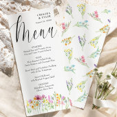 Wildblume Meadow Elegante Script Hochzeit Menükarte