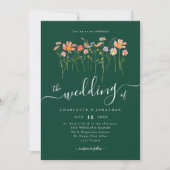 Wildblume Meadow Eleganter Script Green QR-Code Einladung (Vorderseite)