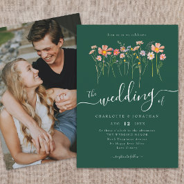 Wildblume Meadow Elegantes Script Foto Dunkelgrün Einladung
