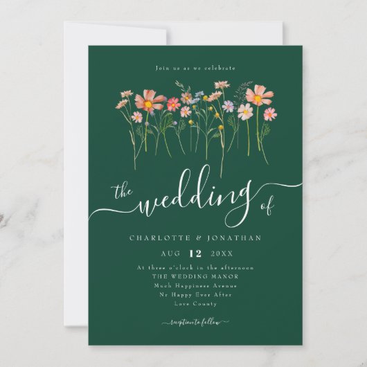 Wildblume Meadow Elegantes Script Green Einladung (Vorderseite)