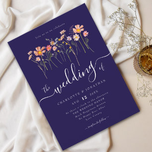 Wildblume Meadow Elegantes Skript Navy Blue & Blus Einladung