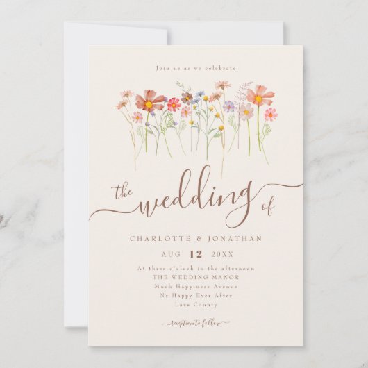 Wildblume Meadow Floral Beige QR-Code Einladung (Vorderseite)