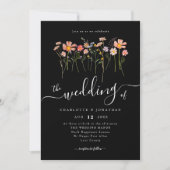 Wildblume Meadow Floral Black & White QR-Code Einladung (Vorderseite)