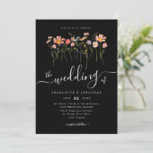 Wildblume Meadow Floral Black & White QR-Code Einladung (Stehend Vorderseite)