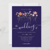 Wildblume Meadow Floral Navy Blue & White QR-Code Einladung (Vorderseite)