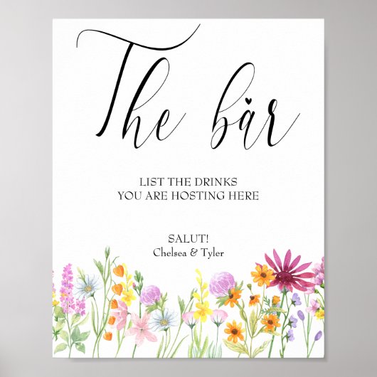 Wildblume Meadow Floral Wedding Bar Sign Poster (Vorne)