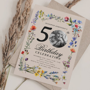 Wildblume Meadow Foto 50. Geburtstag Champagner Einladung