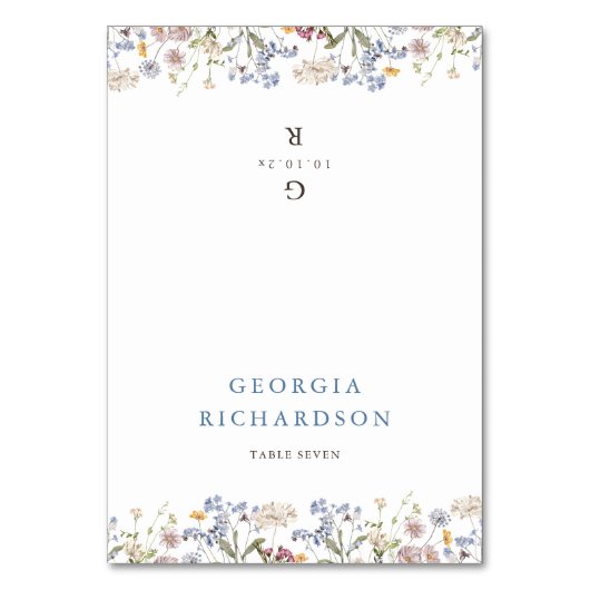 Wildblume Meadow Garden Wedding Boho Platzkarte Tischnummer (Vorderseite)