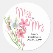 Wildblume Meadow Miss zu Frau Hübsch Brautparty Runder Aufkleber (Vorderseite)