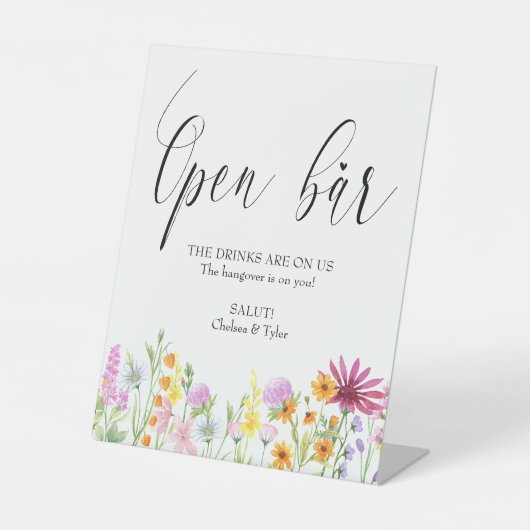 Wildblume Meadow Open Bar Wedding Sockelschild (Vorderseite)