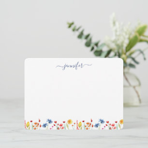 Wildblume Meadow Personalisiert Blue Script Mitteilungskarte