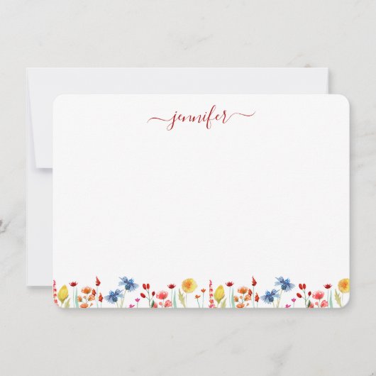 Wildblume Meadow Personalisiert Red Script Mitteilungskarte (Vorderseite)