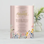 Wildblume Meadow Rose Gold Einladung (Stehend Vorderseite)