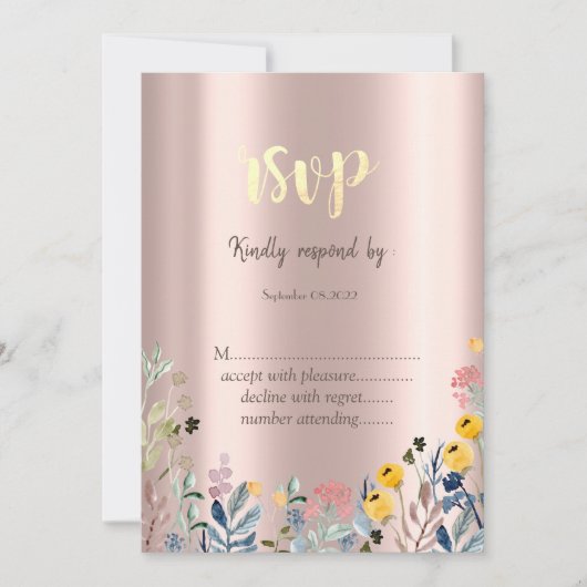 Wildblume Meadow Rose Gold Einladung (Vorderseite)