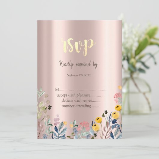 Wildblume Meadow Rose Gold Einladung (Stehend Vorderseite)