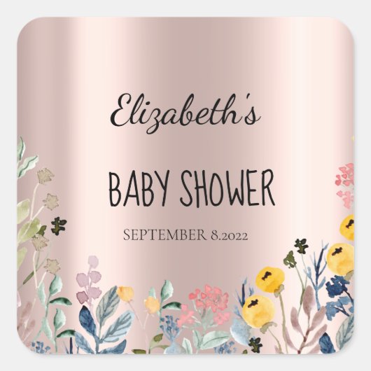 Wildblume Meadow Rose Gold Quadratischer Aufkleber (Vorderseite)