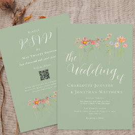 Wildblume Meadow Sage Green QR Code Hochzeit Einladung