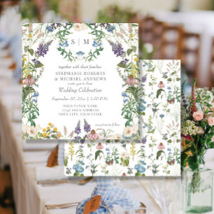 Wildblume Meadow Spring Blumenkolorierte Hochzeit Einladung